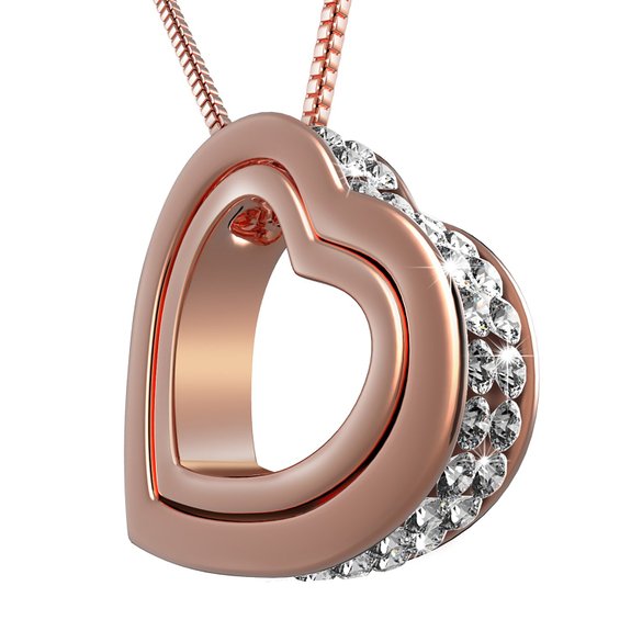 UHIBROS Womens Double Heart Shape Inlay Austrian Crystal Pendant Necklace