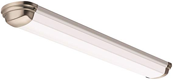 Lithonia Lighting Brushed Nickel 4-Ft LED Flush Mount Light for Kitchen | Attic | Basement | Home, 3000K, 36W, 3100 Lumens