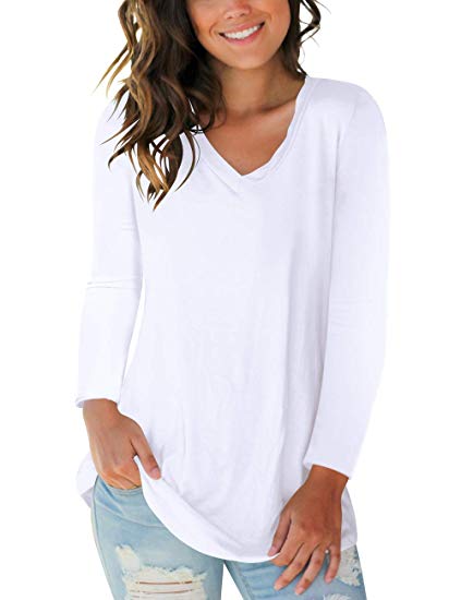 Womens Tops V Neck Tee Casual Short Sleeve and Long Sleeve T Shirts