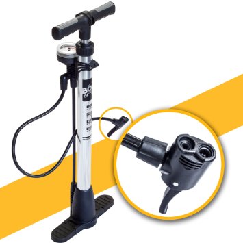 Bicycle Floor Pump with pressure gauge for Presta and Schrader valves 9733 Large diameter for quicker inflation 9733 Folding Base to save space 9733 Lifetime Replacement Guarantee