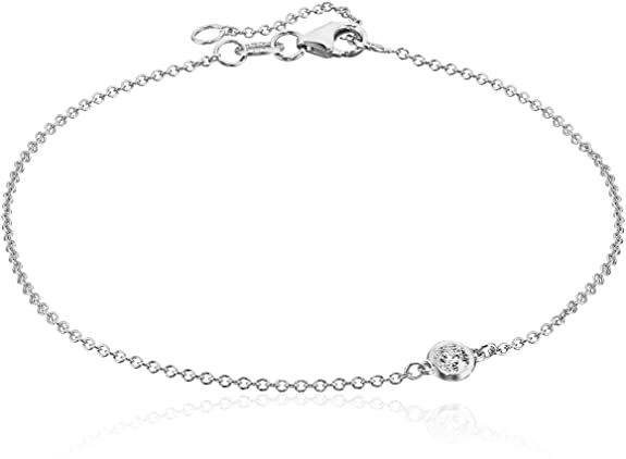 14k Gold Solitaire Bezel Set Diamond with Lobster Clasp Strand Bracelet (J-K Color, I2-I3 Clarity)