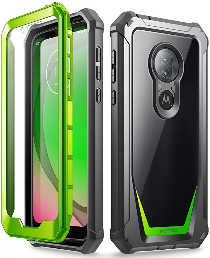 Moto G7 Play Rugged Clear Case, Moto G7 Optimo Case, Poetic Full Body Hybrid Shockproof Bumper Cover, Built-in Screen Protector, Guardian Series, DO NOT FIT Moto G7 Or Moto G7 Power, Green/Clear
