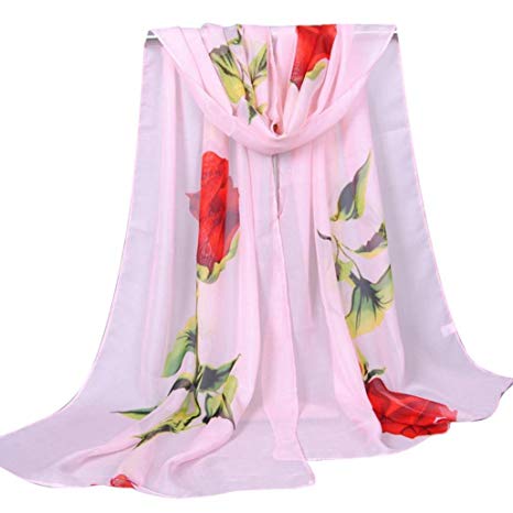Scarves,Han Shi Women Fashion Chiffon Rose Long Soft Wrap Scarf Shawl Stole Cover Up