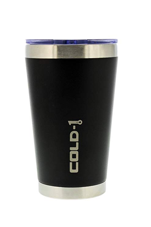 Reduce Cold-1 Insulated Tumbler Cup with Lid - Pint Size,"Just Chill" Design, Charcoal, 16 oz, Keeps Drinks Hot/Cold - Stainless Steel, Ideal for Home/Travel - Fill with Coffee, Water, Beer, Soda