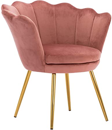 Kmax Living Room Chair, Mid Century Modern Retro Leisure Velvet Accent Chair with Golden Metal Legs, Vanity Chair for Bedroom Dresser, Upholstered Guest Chair - Dusty Pink