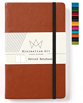 Minimalism Art | Classic Notebook Journal, Size: 5" X 8.3", A5, Brown, Dotted Grid Page, 192 Pages, Hard Cover/Fine PU Leather, Inner Pocket, Quality Paper - 100gsm | Designed in San Francisco