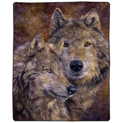 Lavish Home 66-B-WOLFPAIR Heavy Fleece Blanket with Pair of Wolves Pattern (74” x 91 33", Multicolor