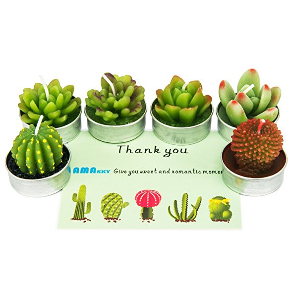Cactus Tealight Candles, AMASKY Handmade Delicate Succulent Cactus Candles for Birthday Party Wedding Spa Home Decoration, 6 Pcs in Pack. (6)