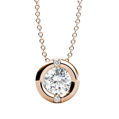 Cate & Chloe Zara 18k Rose Gold Pendant Necklace, Sterling Silver Necklace, Round-Cut CZ Solitaire, Crystal Necklace, Chain Necklace, Best Necklace for Women, Teens, Girls