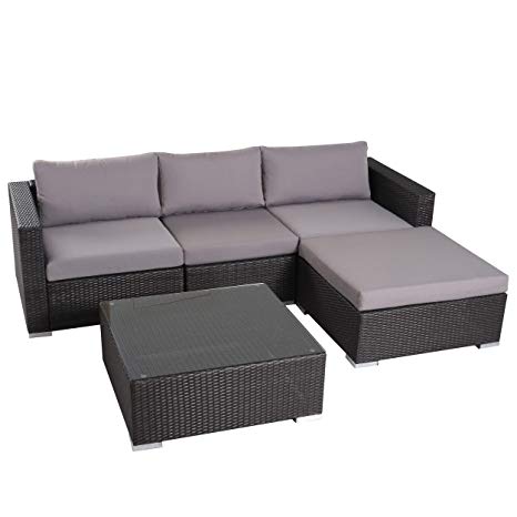 Francisco Patio Furniture ~ Outdoor Wicker Conversation (Chat) Set Set (5 Piece, Grey)