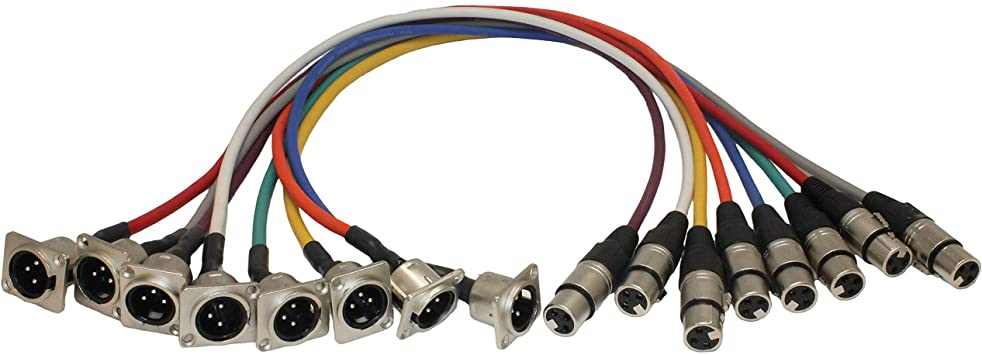 MCSPROAUDIO Replacement Male XLR Panel Mount Pigtails for Stage Box or Rack (8 Color Pack)