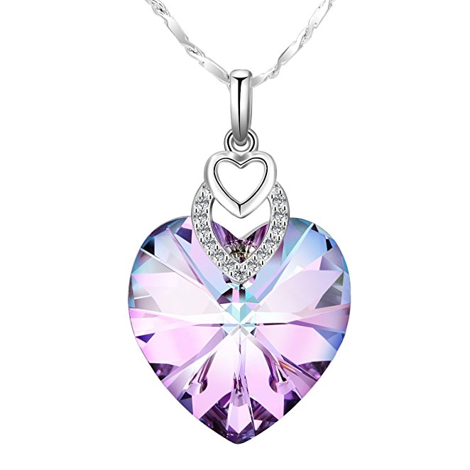 Sue's Secret " Soul Mate " Swarovski Crystal Heart Pendant Necklace Purple