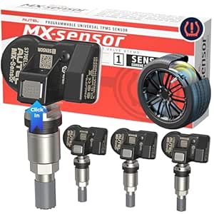 Autel MX-Sensor 2 in 1 (315MHz + 433MHz)(Press-in) 100% Cloneable TPMS Programmable Sensors for Tire Pressure Monitoring System(Metal Valves,Set of 4 Pieces)