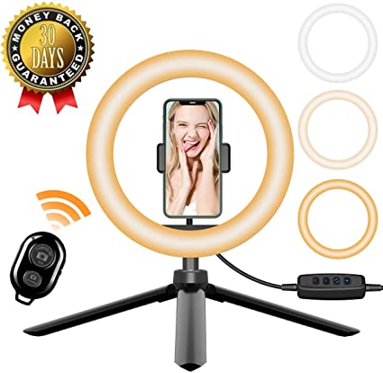 8‘’ Selfie Ring Light with Tripod Stand for Video Conference Recording, LED Circle Light with Cell Phone Holder for Photography Makeup Live Streaming YouTube Tiktok Vlog Shooting