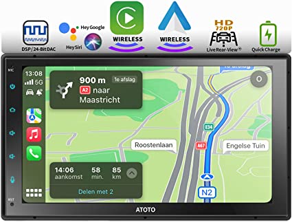 ATOTO F7WE Double DIN Car Stereo, 7inch Touchscreen Car Radio, Wireless CarPlay & Wireless Android Auto, Bluetooth, Mirror Link, HD LRV, Quick Charge, Voice Control, F7G2B7WE