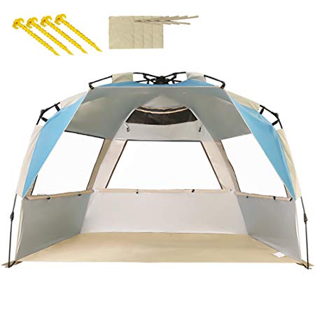 ZOMAKE Instant Beach Tent 3-4 Person, Pop Up Sun Shelter Easy Setup Portable Sun Shade Tent with SPF 50  UV Protection for Kids Family