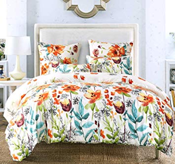 Bekith Duvet Cover Set - Floral Print Pattern Boho Hotel Bedding Sets Comforter Cover - Ultra Soft Hypoallergenic Microfiber 3 Piece (1 Duvet Cover   2 Pillow Shams) (King)