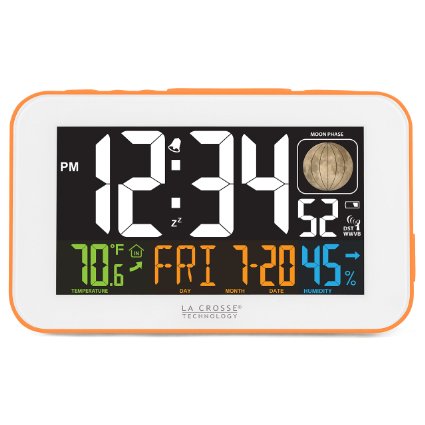 La Crosse Technology 617-1485O LED Color Alarm Clock with USB Charging Port, Orange