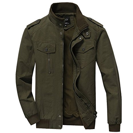 RongYue Men's Cotton Stand Collar Lightweight Military Windbreaker Jacket