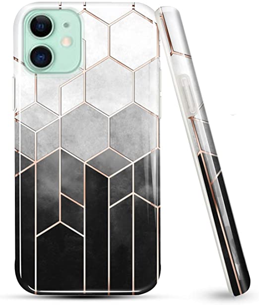 LUOLNH iPhone 11 Case,iPhone 11 Marble Case,Marble Design Shockproof Flexible Soft Silicone Rubber TPU Bumper Cover Skin Case for iPhone 11 6.1 inch 2019(Geometric Black Lattice)