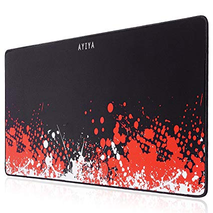 AYIYA Large Mouse Pad Gaming Mousepad Long Wide Extended Mouse Mat with Stitched Edges, Non-Slip Rubber Base for Computer Keyboard and Mouse (Red White, XXL, 35.5"x15.8")
