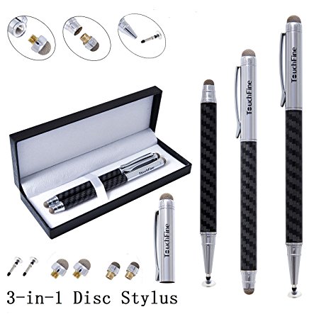 Stylus,TouchFine(TM) 2Pcs 3-in-1 Disc Stylus/Styli,Dual-sided Capacitive Fiber and Fine Point Disc Stylus,2 Replaceable Disc Tips,4 Replaceable Fiber Tips with Gift Box