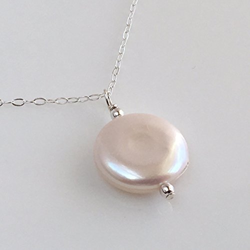 Beautiful Freshwater Pearl Necklace, Sterling Silver Freshwater Pearl Necklace, Silver Coin Pearl Necklace, Real Pearl Necklace, Simple Pearl Necklace, Single Pearl Necklace