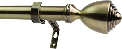 Urbanest 1-inch Diameter Urn Adjustable Single Drapery Curtain Rod, 48"-84", Antique Brass