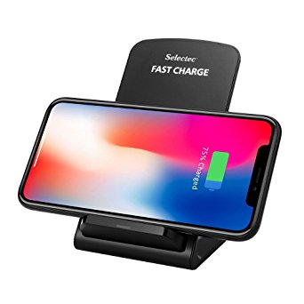 SELECTEC Fast Wireless charger,Universal Stand Wireless Charger for iPhone X / iPhone 8(Plus) / Galaxy S9(Plus) / S8(Plus) / Note 8 / S7(Edge) / S6(Edge) and More QI Devices [Black]