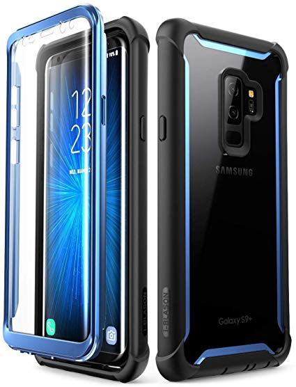 i-Blason Case Compatible with Samsung Galaxy S9  Plus, [Ares] Full-body Rugged Clear Bumper Case with Built-in Screen Protector for Samsung Galaxy S9  Plus 2018 Release (Blue) (Renewed)