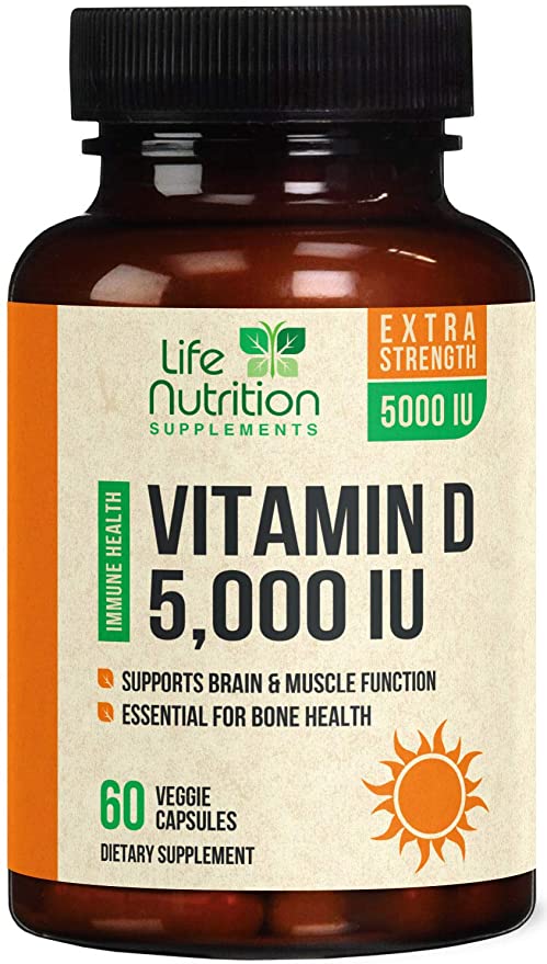 Vitamin D - Extra Strength Vitamin D3 5000 IU / 125mcg, Made in USA, Bone Supplement Pills for Teeth, Heart & Immune Support for Men & Women - Non-GMO - 60 Capsules