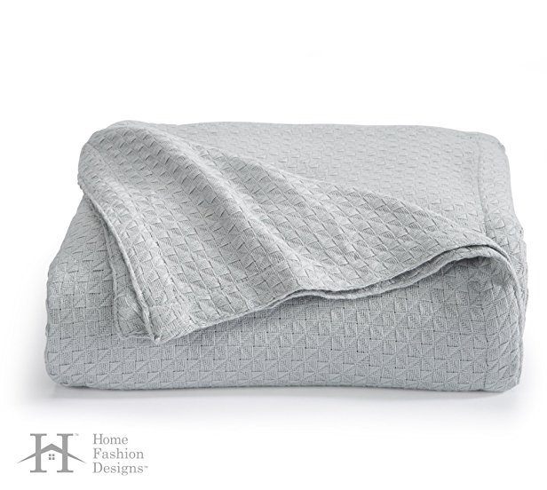 Bellante Collection Premium 100% Egyptian Cotton Luxury Bed Blanket with Elegant Weave. Use as a Warm, Soft Bed Blanket Year Round. By Home Fashion Designs Brand. (Twin, Grey)