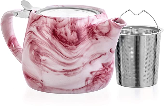 Tealyra - Marble Porcelain Teapot Red - 22-ounce (2-3 cups) - Unique Design - Extra-Fine Infuser and Stainless Steel Lid - Infuse Loose Leaf Tea or Bags - 650ml