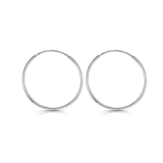 Amberta® 925 Sterling Silver Fine Circle Endless Hoops - Polished Round Sleeper Earrings Diameter Size: 20 30 40 60 80 mm