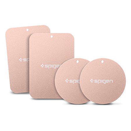 Spigen Kuel MP4-P Metal Plates for Magnetic Car Mount Phone Holder QNMP Compatible [4 Pack - 2 Round, 2 Rectangle] - Rose Gold