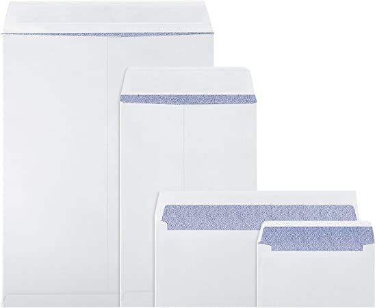 4 Sizes Seal Flap Self Stick Envelopes with Strong Peel, Businesses Envelopes Designed for Secure Mailing, 200 Pieces, 10 x 13 Inch, 6 x 9 Inch, 4-1/8 x 9-1/2 Inch, 3-5/8 x 6-1/2 Inch