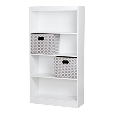 South Shore Axess 4-Shelf Bookcase with 2 Fabric Storage Baskets, Pure White