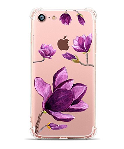 iPhone 8 Case, iPhone 7 Case, Hepix Clear Soft Flexible TPU Purple Watercolor Flowers Floral Printed Back Cover for iPhone 7 [4.7 inch] (E)