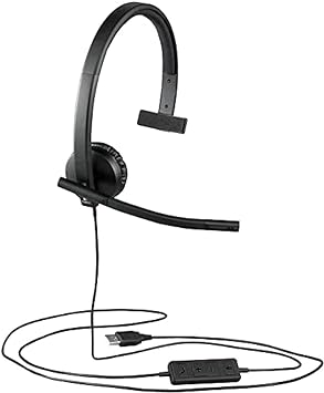 Logitech H570e Wired Headset, Mono Headphones with Noise-Cancelling Microphone, USB, In-Line Controls with Mute Button, Indicator LED, PC/Mac/Laptop - Black