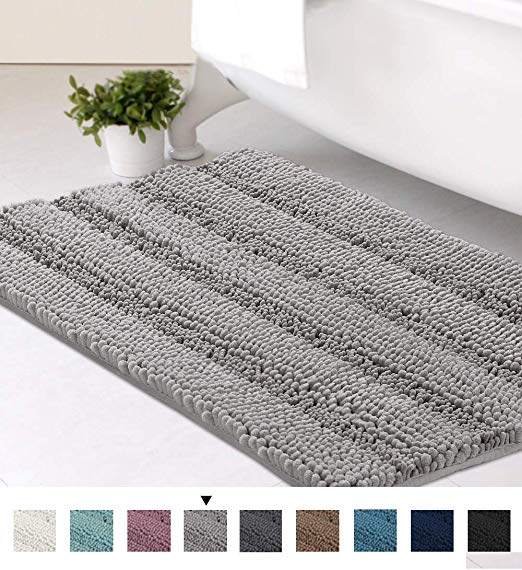 Striped Luxury Chenille Bathroom Rug Mat 20x32 Inch Extra Soft and Absorbent Shaggy Rugs Dry Quickly Plush Rug Carpet for Tub/Toilet/Shower Machine Washable, Dove