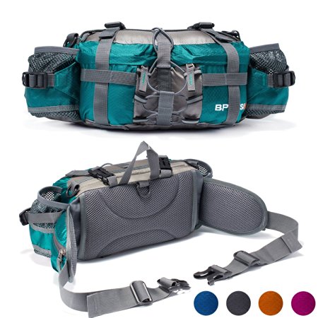 YUOTO Outdoor Fanny Pack Hiking Camping Biking Waterproof Waist Pack 2 Water Bottle Holder Sports Bag for Women and Men