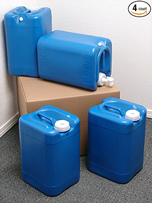 API Kirk Containers 6 Gallon Oversized Samson Stackers, Blue, 4 Pack (24 Gallons), Emergency Water Storage Kit - New! - Boxed! Includes Bonus Spigot