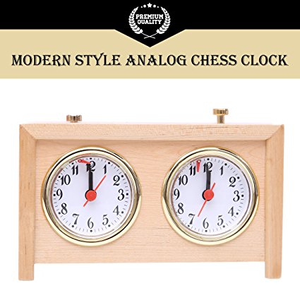 Professional Analog Wood Chess Clock Timer - Wind-Up Mechanical Chess Clock with Large Easy-to-Read Dials, No Battery Needed - By Better Line