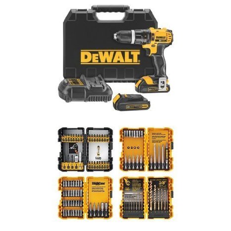DEWALT DCD785C2 20V MAX Lithium Ion Compact 1.5 Ah Hammer Drill/Driver Kit w/ DWA2FTS100 Screwdriving and Drilling Set, 100 Piece
