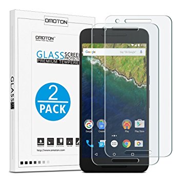 [Pack of 2] OMOTON Nexus 6P Glass Screen Protector- Tempered Glass Screen Protector for Google/Huawei Nexus 6P with [2.5D Round Edge] [9H Hardness] [Crystal Clear] [Scratch Resist] [No-Bubble]