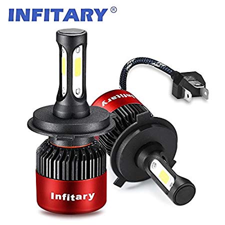 Infitary LED Headlight Bulbs H4 Conversion Kits High/Low Beam Auto Headlamp Dual Beam Car Headlight 72W 6500K 8000LM Extremely Super Bright COB Chips- 1 Pair- 3 Year Warranty (H4/9003/HB2 Red)