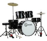 New Drum Set Black 5-Piece Complete Full Size with Cymbals Stands Stool Sticks