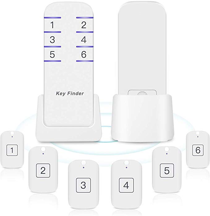 Key Finder Evershop Item Tracker Wireless Item Finders Remote Control Locator Wallet Phone Tracker with 1 RF Transmitter and 6 Receivers and 6 Keychains (White)