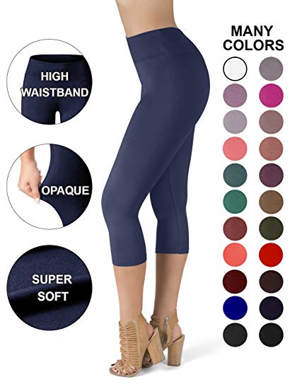 SATINA High Waisted Super Soft Capri Leggings - 20 Colors - Reg & Plus Size