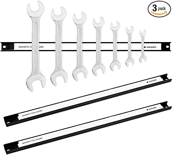 Navaris Set of 3 Magnetic Tool Holder Rack - 18 Inch Heavy Duty Garage Wall Holder Strip for Tools - Tool Bar with Magnet for Screwdriver, Wrench